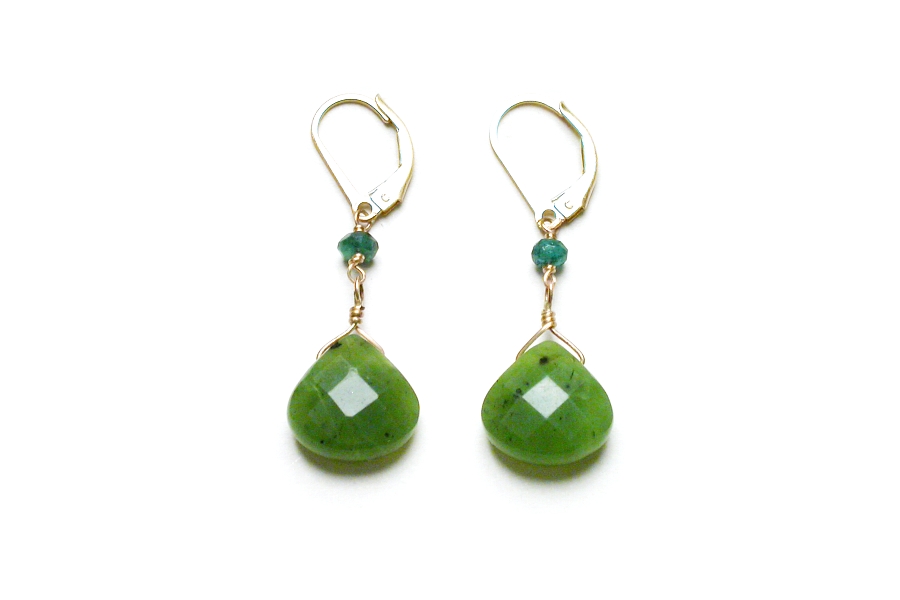 emerald & jade briolette earrings   $95.00   item 03-070 
