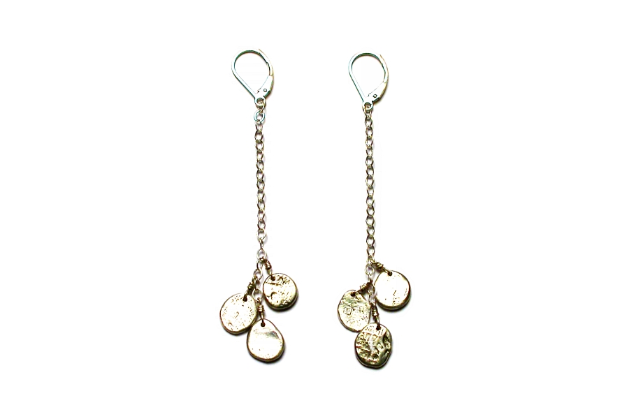 three mini-discs on silver chain earrings   $95.00   item 04-035 