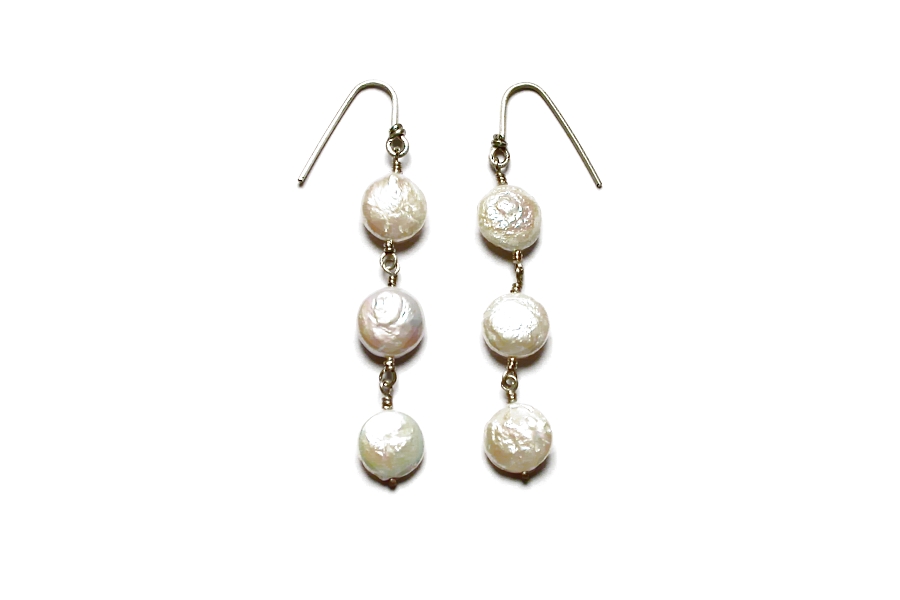 three coin pearl earrings   $75.00   item 04-053 