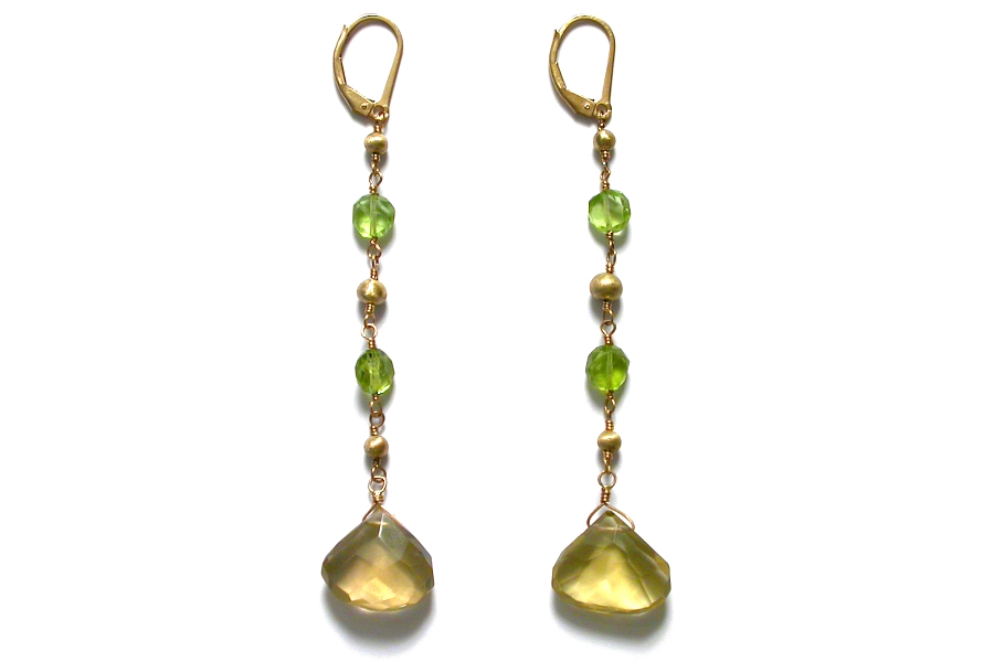 gold mini-nugget & peridot earrings with lemon quartz briolettes   $295.00   item 04-181 