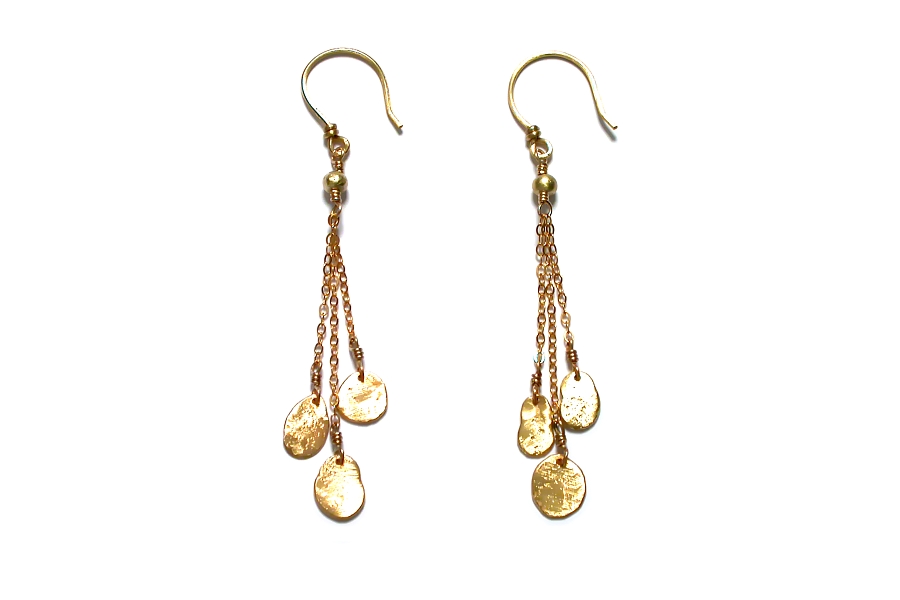 gold mini-disc triple short chain earrings   $160.00   item 04-411 