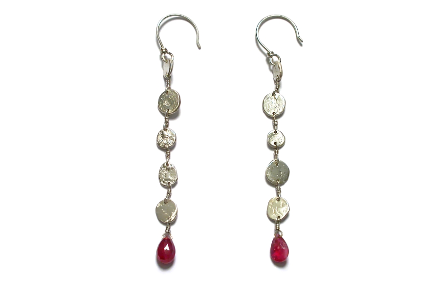 silver mini-disc & pink tourmaline briolette earrings   $120.00   item 04-415 
