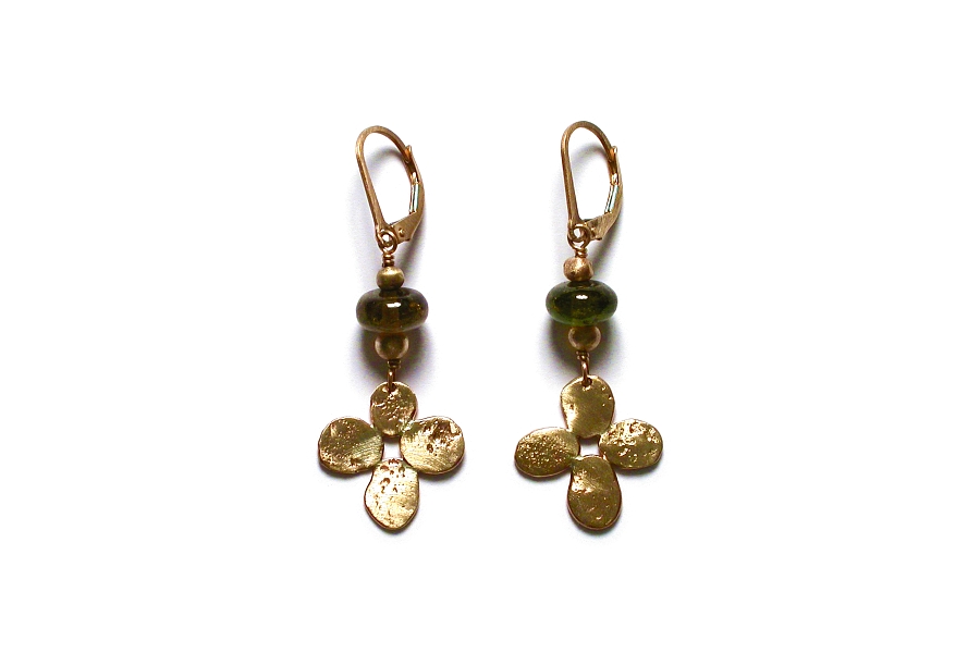 gold bloom, mini-nugget and tourmaline earrings   $295.00   item 04-476 