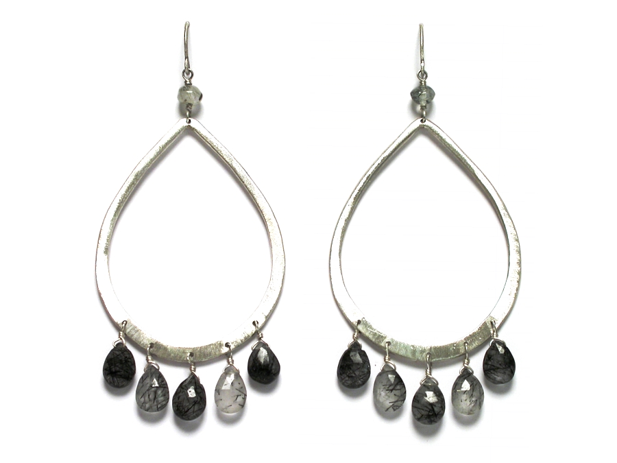 silver & tourmalated quartz dangle earrings   $190.00   item 07-135 