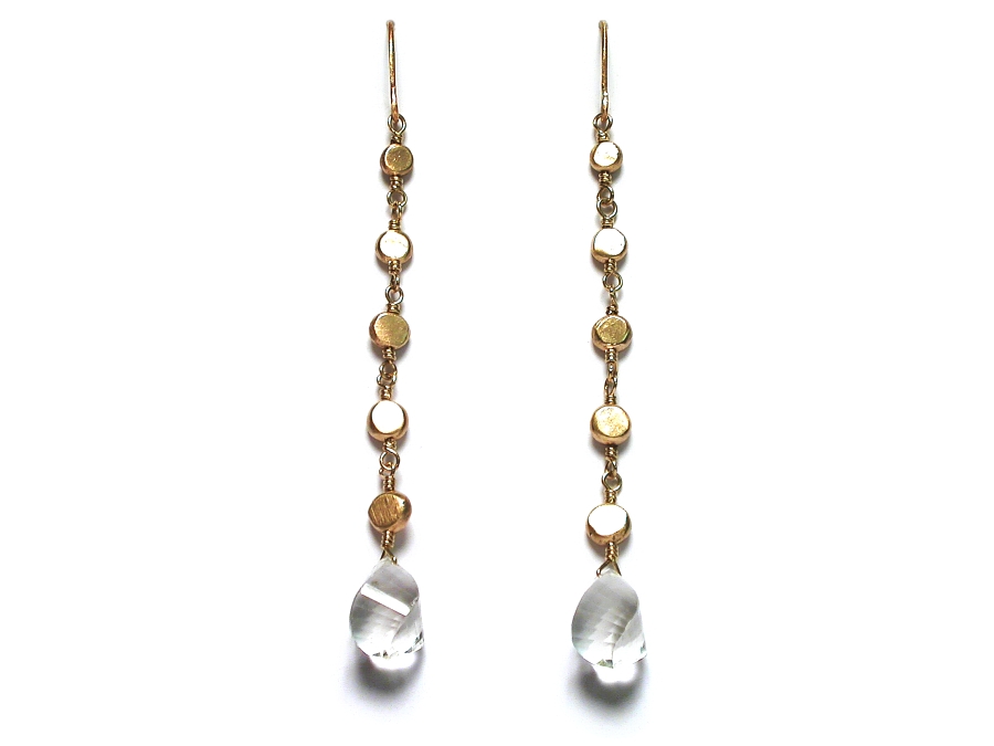 10K gold dot & rock crystal spiral briolette earrings   $225.00   item 07-163 
