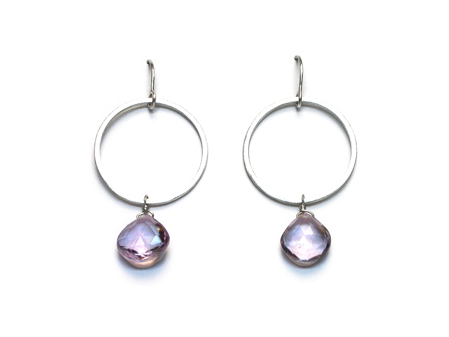 silver link & pink amethyst briolette earrings   $95.00   item 09-117 