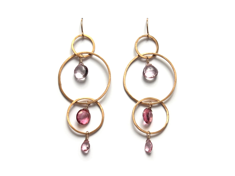 gold-plated silver & pink mystic quartz large triple-link earrings   $210.00   item 10-109 