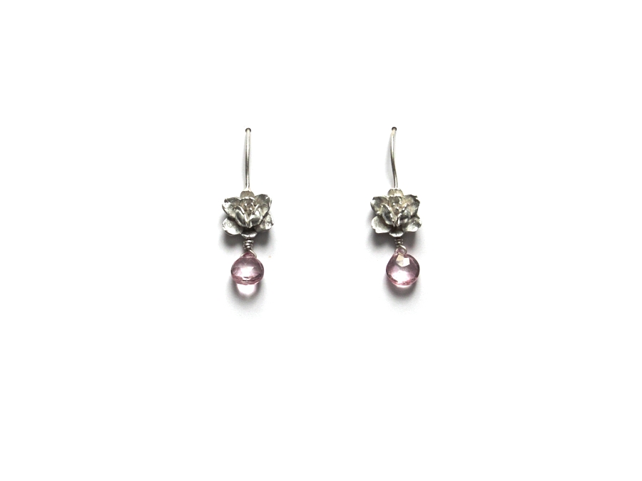 cast silver rose & pink mystic quartz briolette earrings   $120.00   item 10-114 