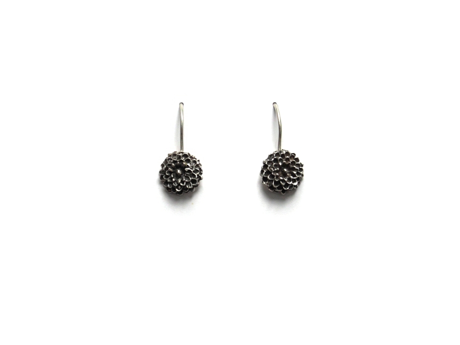 cast oxidized silver black dahlia earrings   $110.00   item 10-116 