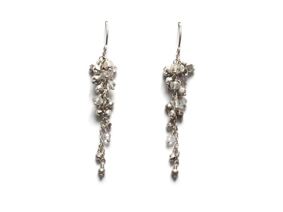 silver & rainbow moonstone long cluster earrings   $95.00   item 10-125 
