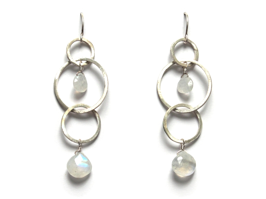 silver triple link & rainbow moonstone earrings   $140.00   item 10-126 
